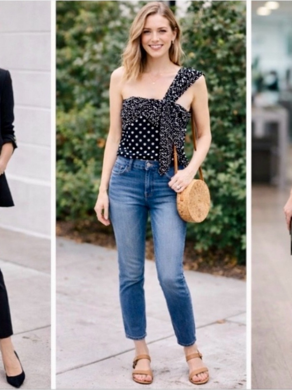 J. Crew Black and White Polka Dot One-Shoulder silk top - Picture 2 of 6